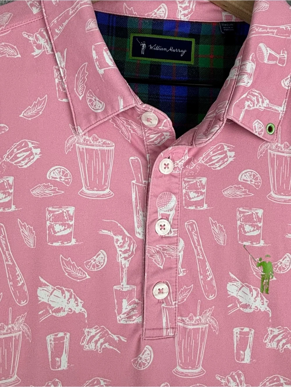 William Murray Shirt Men Medium Pink Minty Fresh Novelty Golf Polo